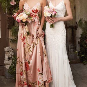 NWT LuLu's "Still the One" Blush Pink Floral Print Satin Maxi Dress - Medium